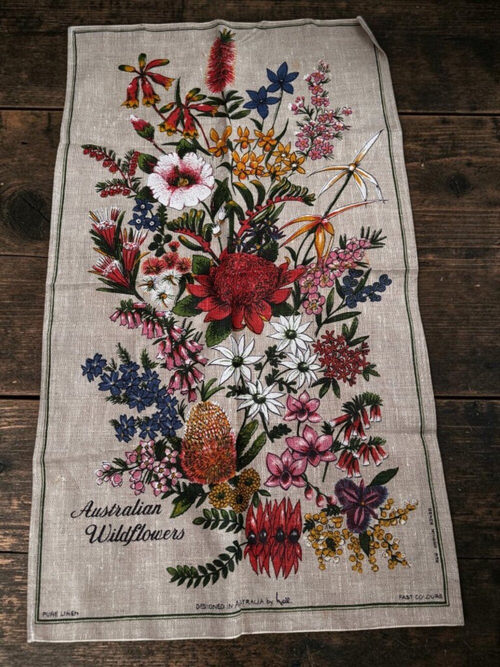 Australian Wildflowers Pure Linen Tea Towel Designed In Australia vintage